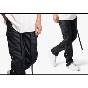 MNML Nylon Pants Men's 40 Black Cargo Snap Side Rave Streetwear Pockets